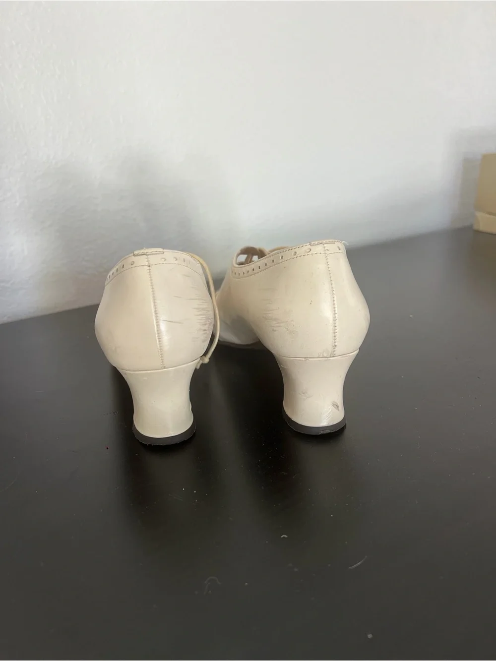 Ann Taylor Cream Lace-Up Pointed Toe Heels